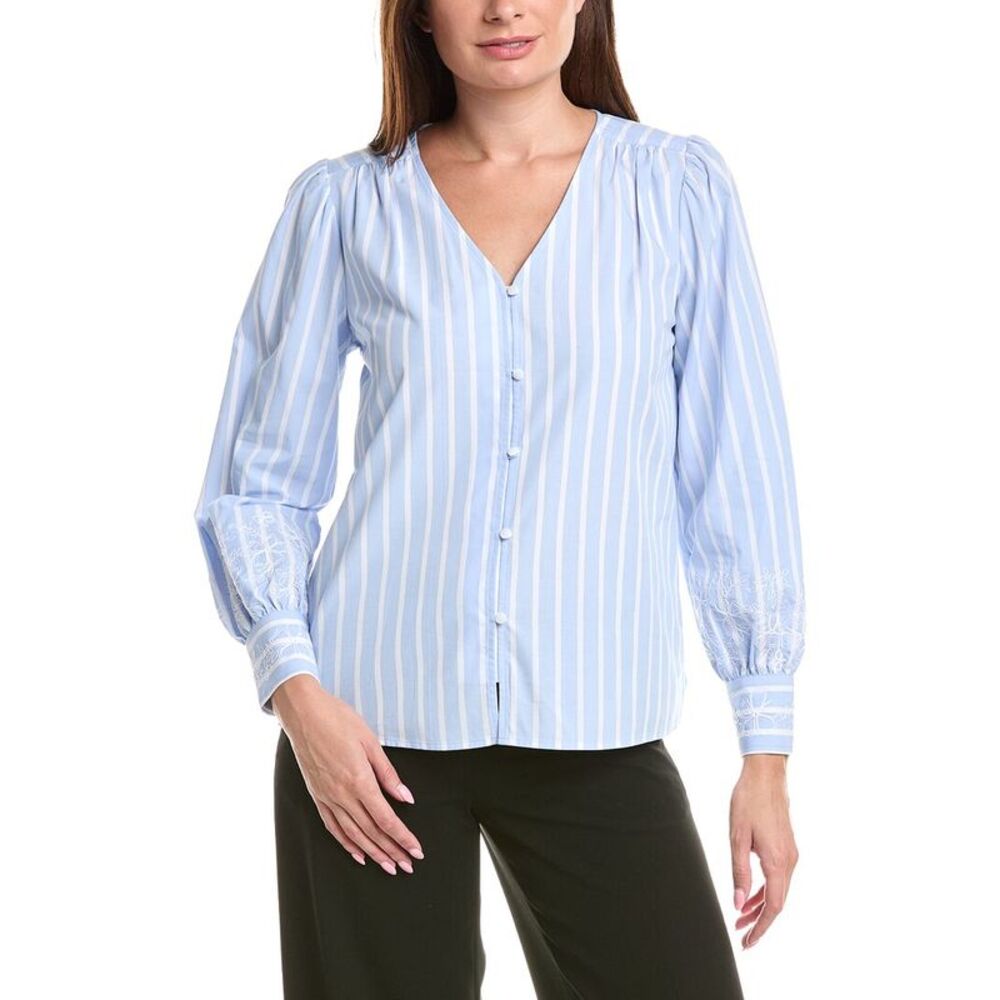 Jones New York Womens V-Neck Blouse, Blue